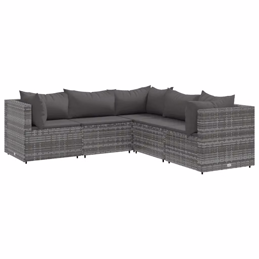 vidaXL Set Divani da Giardino a L 5 pz con Cuscini in Polyrattan Grigio Antracite e Struttura in Acciaio – 2