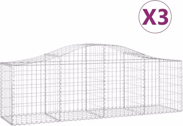 Set di 3 Cesti Gabbioni ad Arco DESIGN IN in Acciaio Zincato Argento L: 200 cm, P: 50 cm, H: 60/80 cm