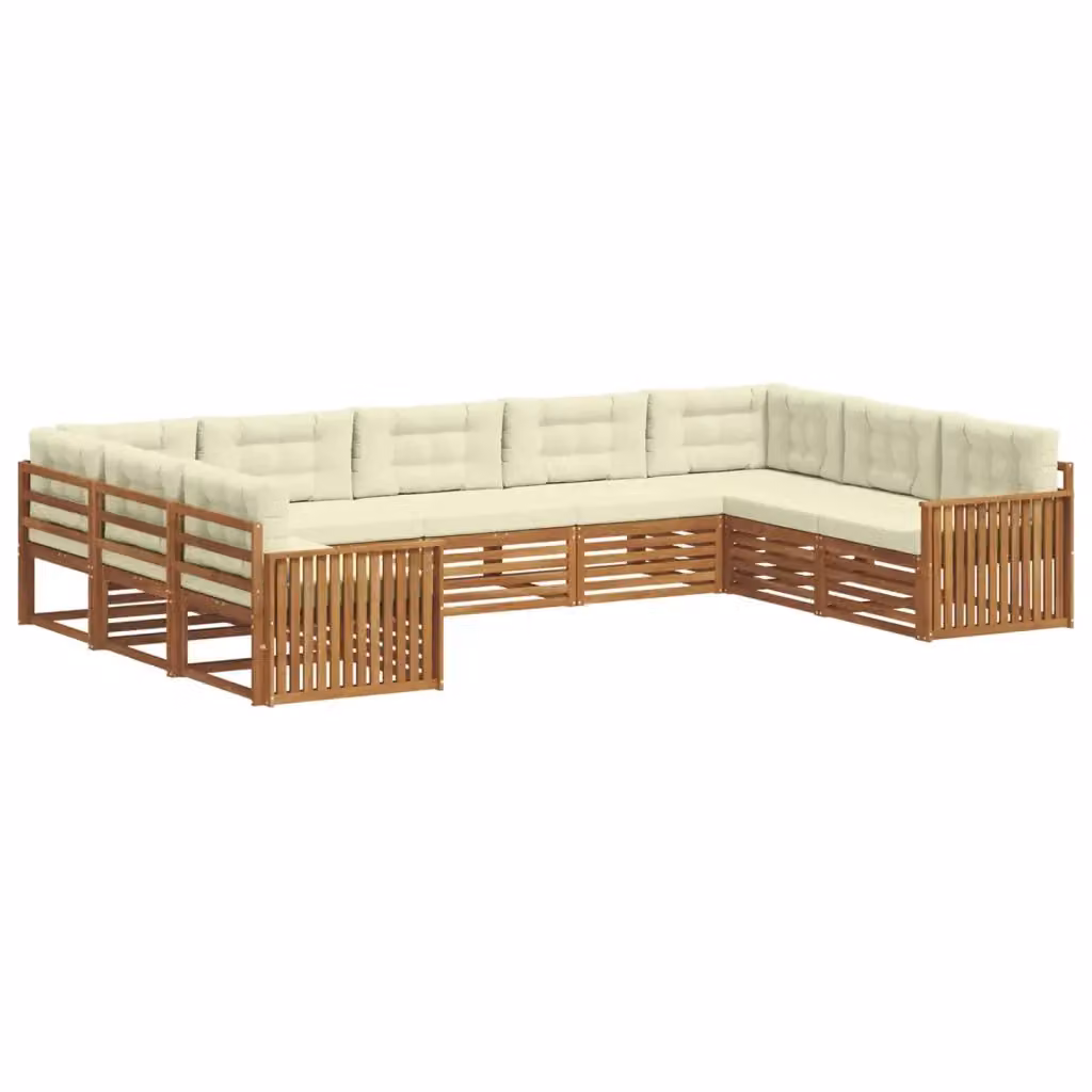 Set di divani da esterno a L vidaXL in legno di acacia con cuscini beige e bianco – 2