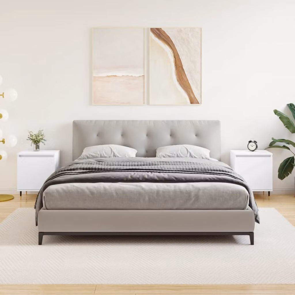 Set di 2 comodini sospesi vidaXL bianchi in legno e metallo, design moderno per camera da letto, L/P/H: 40 x 30 x 50 cm