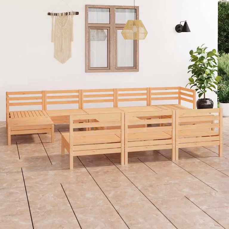 vidaXL Set Salotto da Giardino 11 pz in Legno di Pino Marrone con Design a L e Stile Rustico