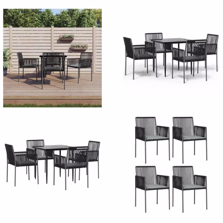 vidaXL Set da pranzo da giardino 5 pezzi con cuscini in polirattan nero e acciaio - Set da pranzo da giardino - Set da pranzo da giardino - Set da pranzo da esterno