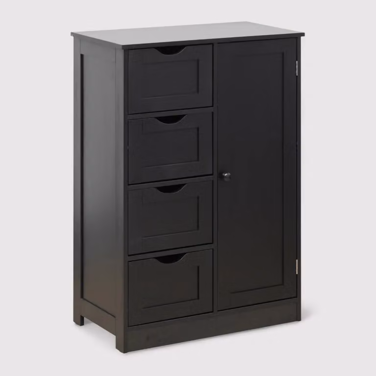 Peroba - Armadietto nero moderno con 1 anta e 4 cassetti
