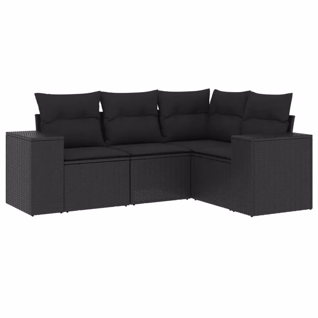Set di divani da giardino vidaXL a forma di L composto da 4 pezzi in polyrattan nero con cuscini inclusi – 2