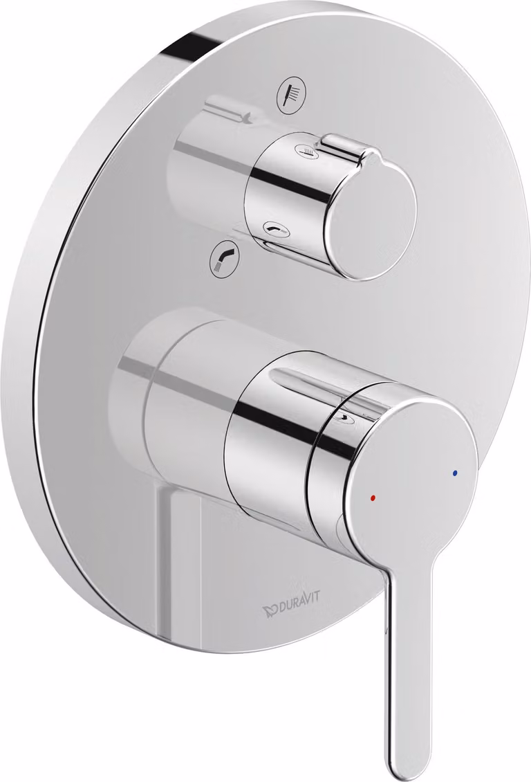 Duravit C.1 Mitigeur monocommandé encastré pour baignoire, rosace ronde, 2 consommateurs, inverseur bec de baignoire / douchette, combiné de sécurité, chrome, C15210018010, C15210018010