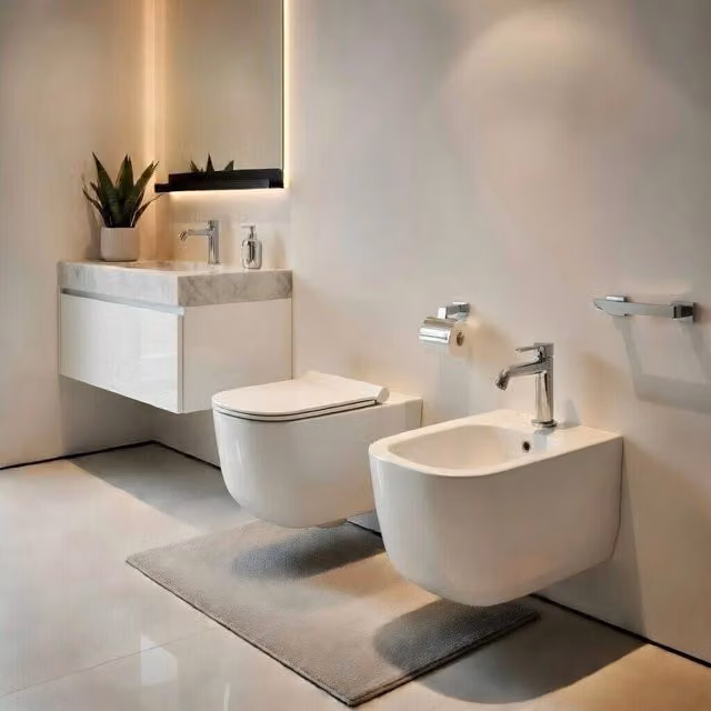 Set di sanitari sospesi WC e bidet in ceramica Ceramiche Dolomite serie ALBA con copriwater soft-close, Bianco Lucido
