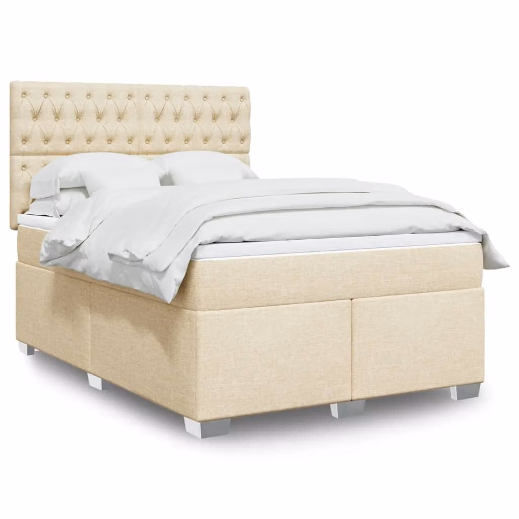 Maison Exclusive - Giroletto a Molle con Materasso Crema 160x200 cm in Tessuto