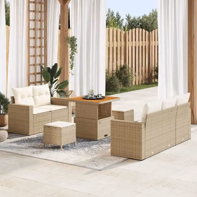 Set Divano da Giardino 8 pz 5-Numero di posti Beige e Crema 3363506