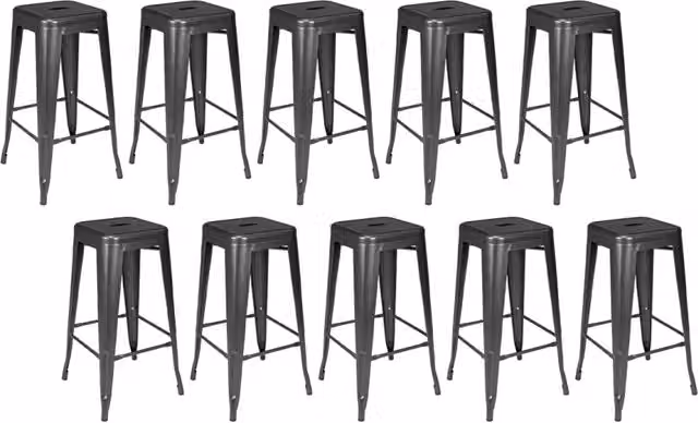 Set di 10 sgabelli bar cucina industriali in metallo grigio, sgabelli impilabili - Maggie