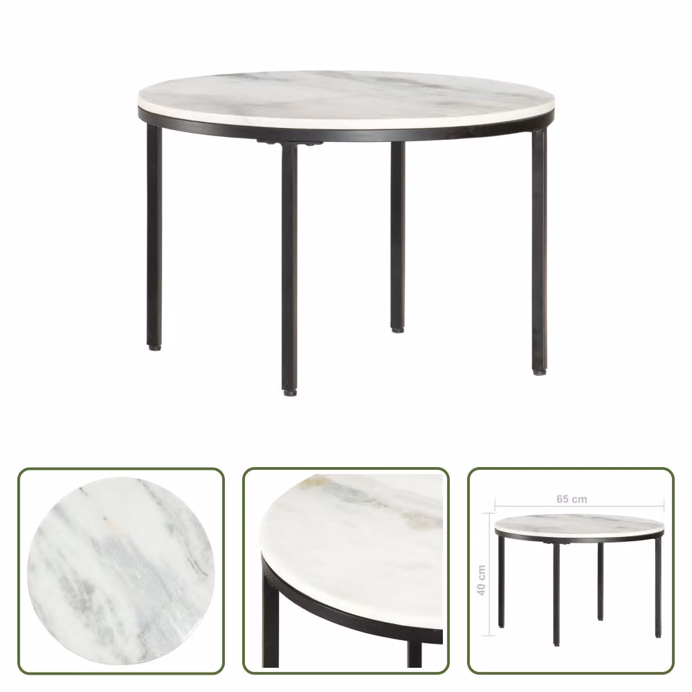 Tavolino Living Store, bianco e nero, diametro 65 cm, in vero marmo