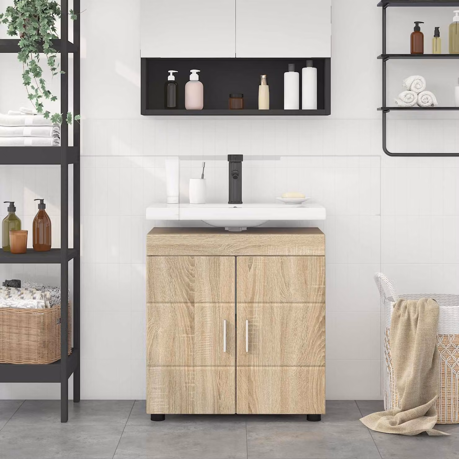 Set di armadi da bagno vidaXL TULUM in stile moderno, colore marrone Rovere Sonoma, L: 60 cm, P: 34 cm, H: 63 cm