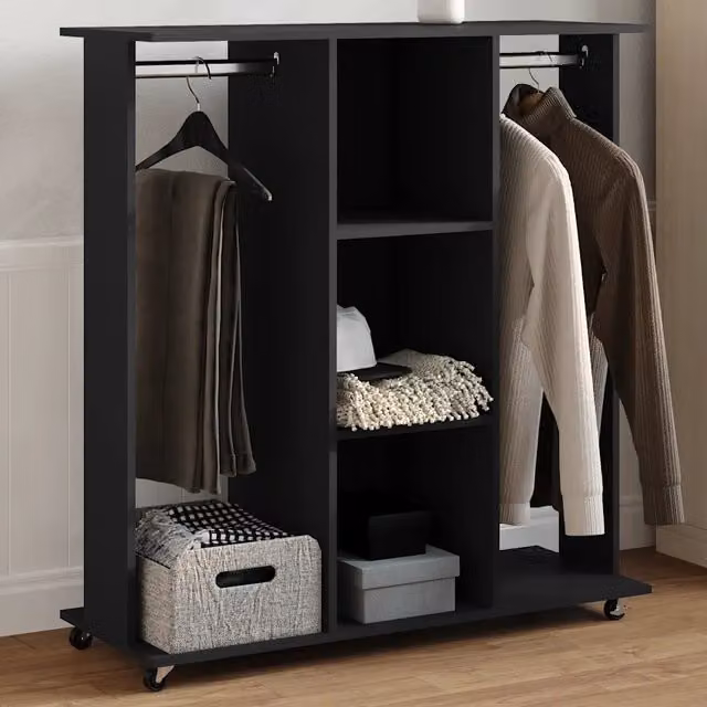 Armadio moderno con ruote vidaXL in legno nero opaco L: 102 cm, P: 38 cm, H: 110 cm