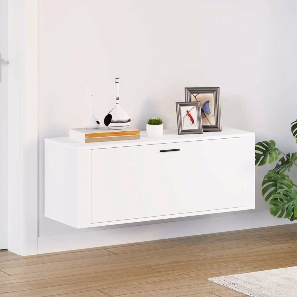 Scarpiera a muro moderna vidaXL in legno bianco opaco L: 100 cm, P: 35 cm, H: 38 cm