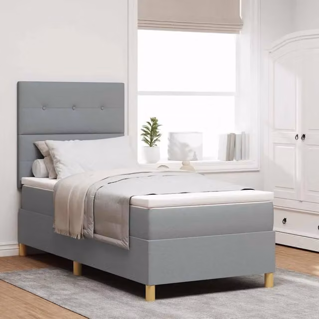 Letto a molle con testiera vidaXL in tessuto grigio, L/P: 100 x 200 cm
