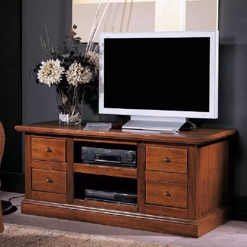 Porta TV classico Mobili 2G con 4 cassetti e 2 vani in legno color noce L: 115 cm, P: 46 cm, H: 54 cm – 3