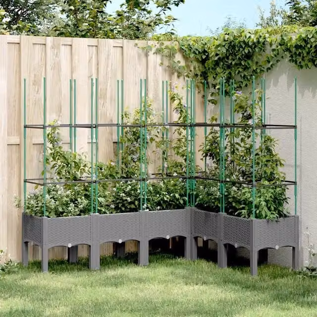 Fioriera da giardino con graticcio vidaXL in plastica grigia L: 160 cm, P: 120 cm, H: 142,5 cm – 1