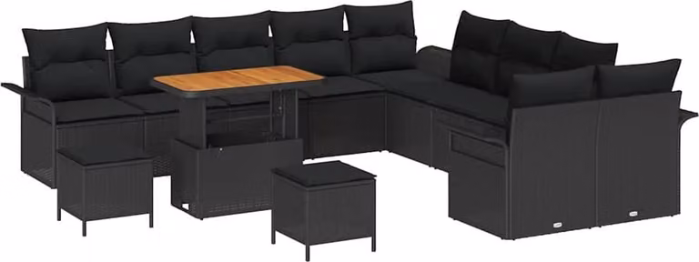 Set Divano da Giardino con cuscino 13 pcs Nero polyrattan