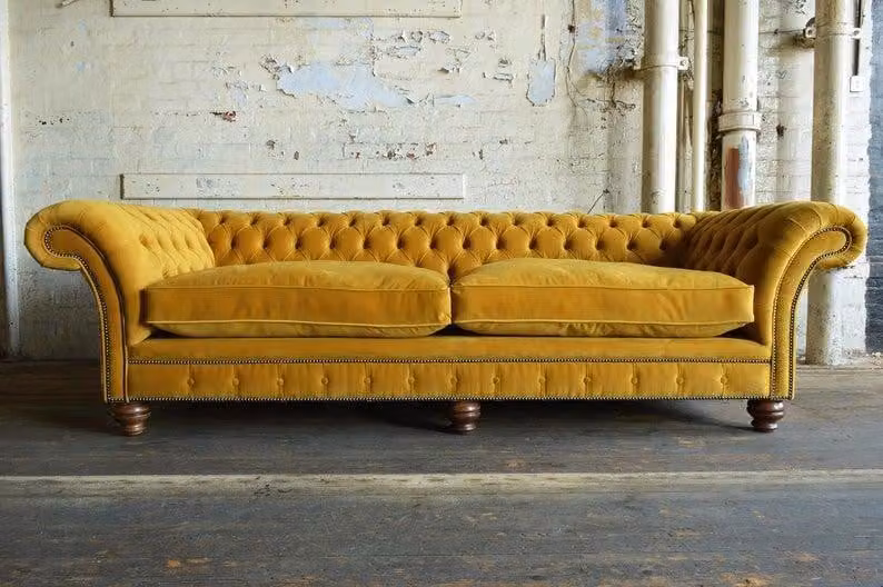 XXL Sofa 4 Sitzer Couch Chesterfield Polster Sitz Garnitur Leder Gelbe