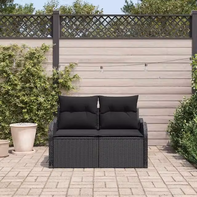 Divano da giardino moderno vidaXL in polyrattan nero con cuscini L: 121 cm, P: 62 cm, H: 69 cm – 1