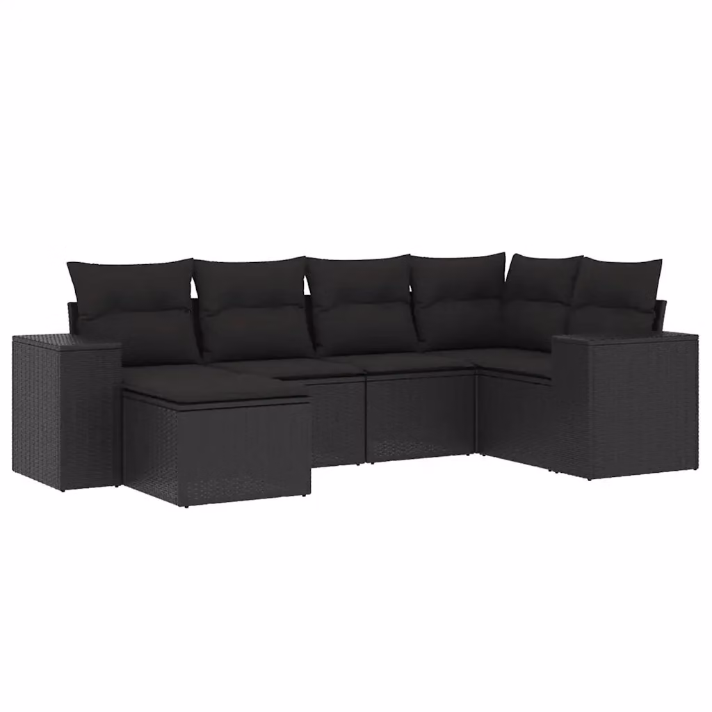 vidaXL Set Divano da Giardino a L 6 pz in Polyrattan Nero con Cuscini Imbottiti e Rivestimenti Rimovibili – 2