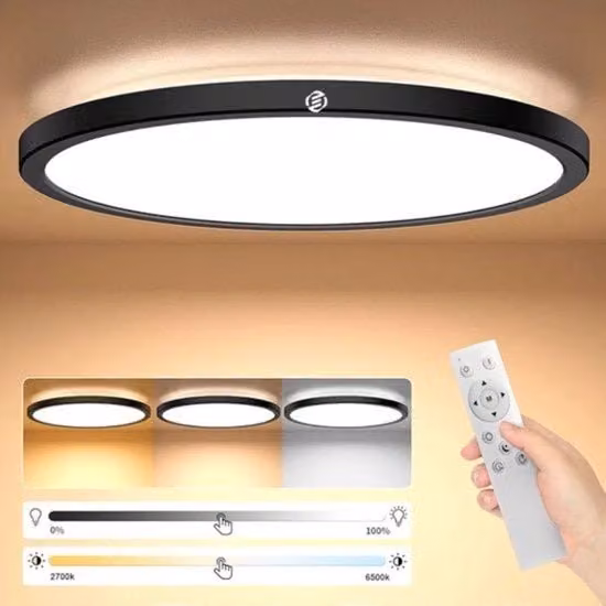 Plafoniere LED moderne in metallo con telecomando e funzione luce notturna, colore bianco, forma rotonda