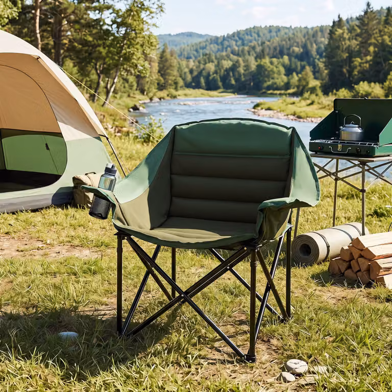 Sedia da campeggio pieghevole Costway con braccioli e tasca in rete, colore verde