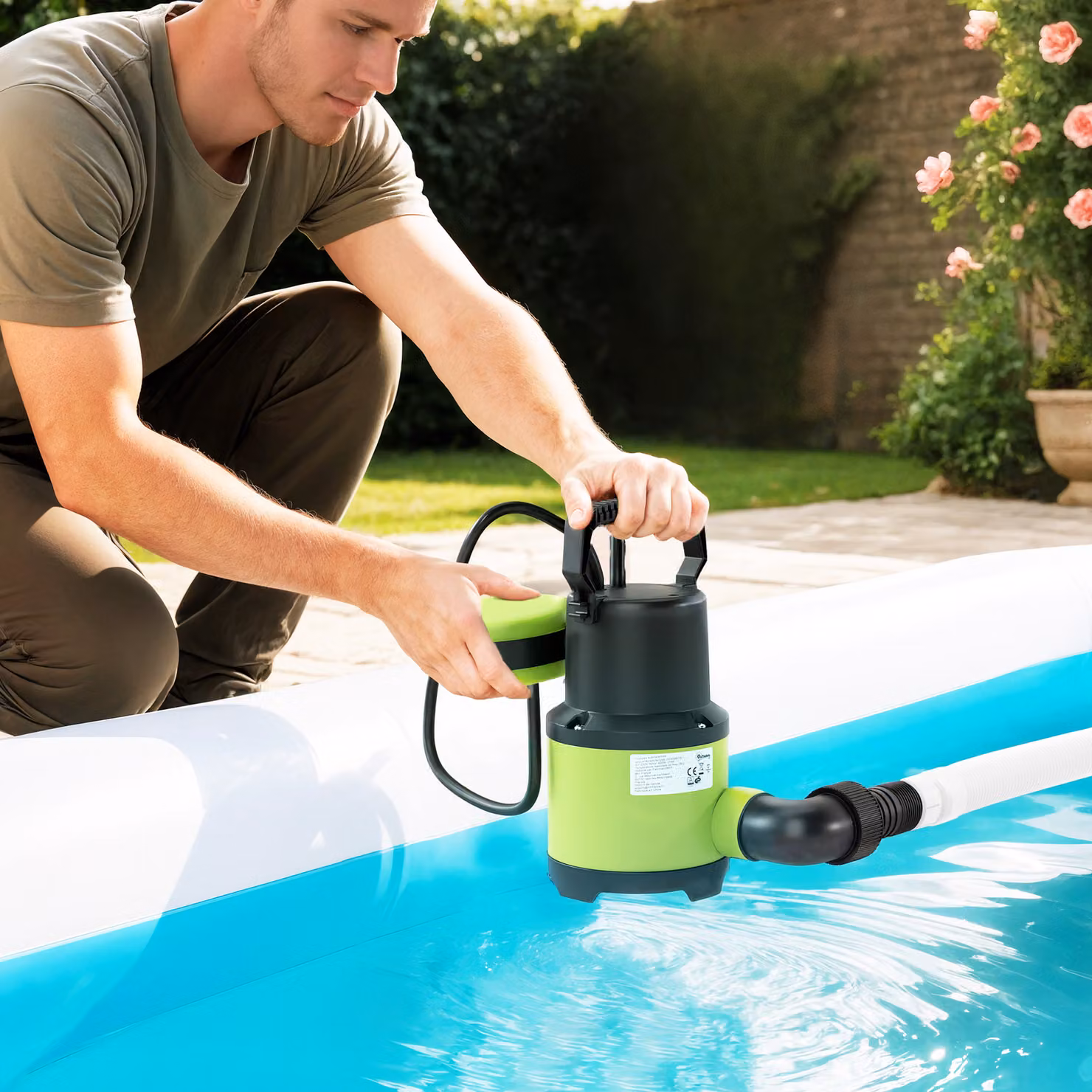 Pompa sommersa per acque sporche e pulite Outsunny da 400W con portata 9.000 L/h, gestione particelle fino a 15mm e interruttore a galleggiante, Verde – 2