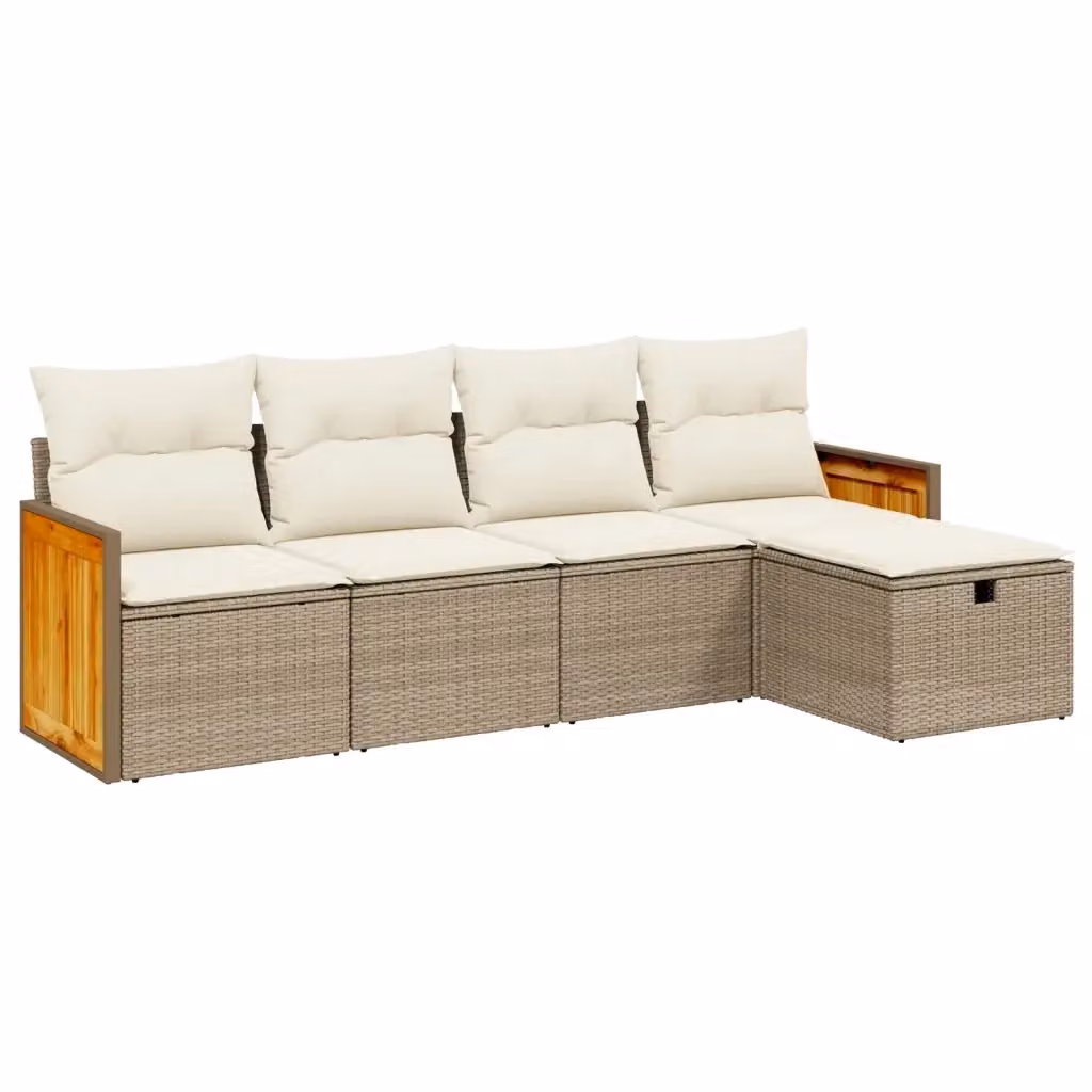 Set Divano da Giardino a L vidaXL 5 pz con Cuscini Beige e Struttura in Metallo e Polyrattan – 2