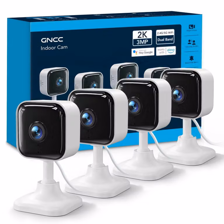 Telecamera di sorveglianza interna WiFi - 2K 3MP - Visione notturna - Set da 4 pezzi - Telecamere per casa e sorveglianza con app