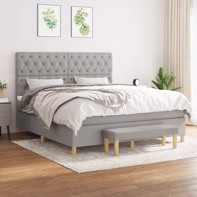 Letto Ibrido con Giroletto a Molle e Materasso vidaXL, Grigio Chiaro e Bianco, L/P: 160 x 200 cm