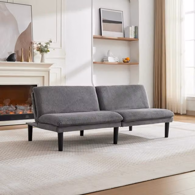 Divano 2 Posti Reclinabile ¨C MINIMAL ¨C Velluto Grigio, Gambe Nere, Struttura in Legno