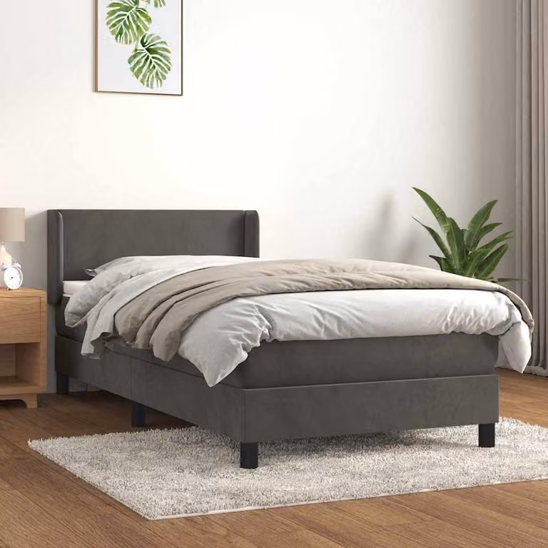 vidaXL Giroletto a Molle con Materasso Ibrido in Velluto Grigio L/P/H: 100 x 200 x 88 cm
