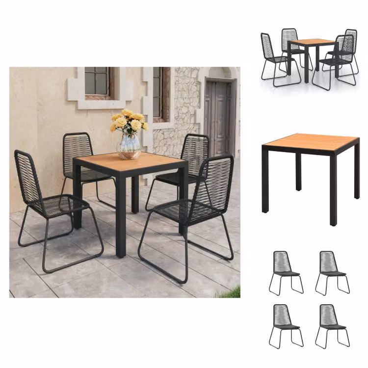 vidaXL Set da pranzo da giardino 5 pezzi in rattan PVC nero e marrone - Set di mobili da giardino