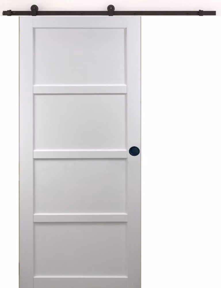 Porta scorrevole Tamera Bianca a 4 ante H204 x L73 cm, binario con rotelle, gusci neri Gd Menuserie