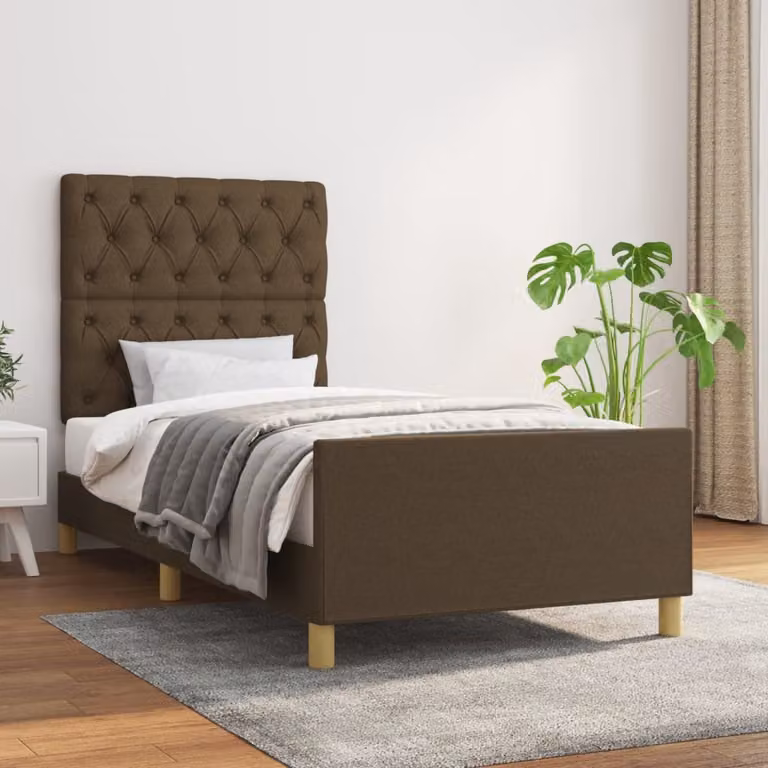 The Living Store Struttura letto con testiera in tessuto marrone scuro 80x200 cm