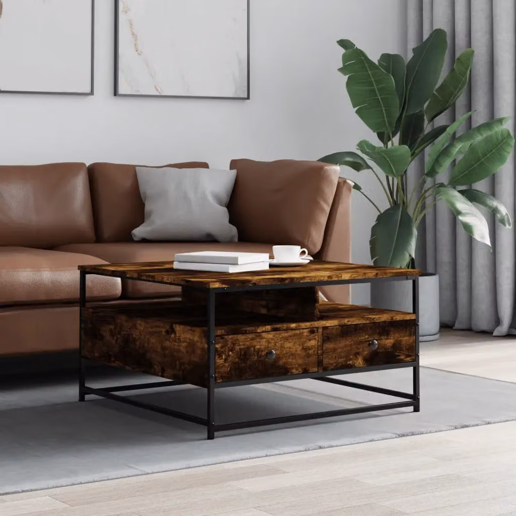 Tavolino da salotto vidaXL in legno e metallo stile industriale, colore marrone rovere, L 80 x P 80 x H 45 cm