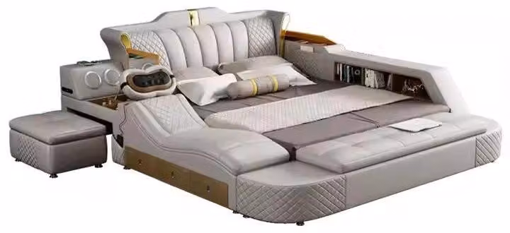 Letto multifunzionale, stile moderno, colore bianco, struttura in legno, morbido