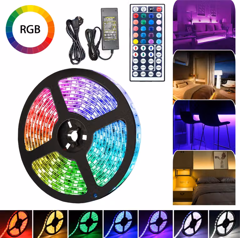 Singolo set di strisce LED 5M Striscia LED RGB luci fiabesche 30LEDs 5050SMD con 44 pulsanti telecomando
