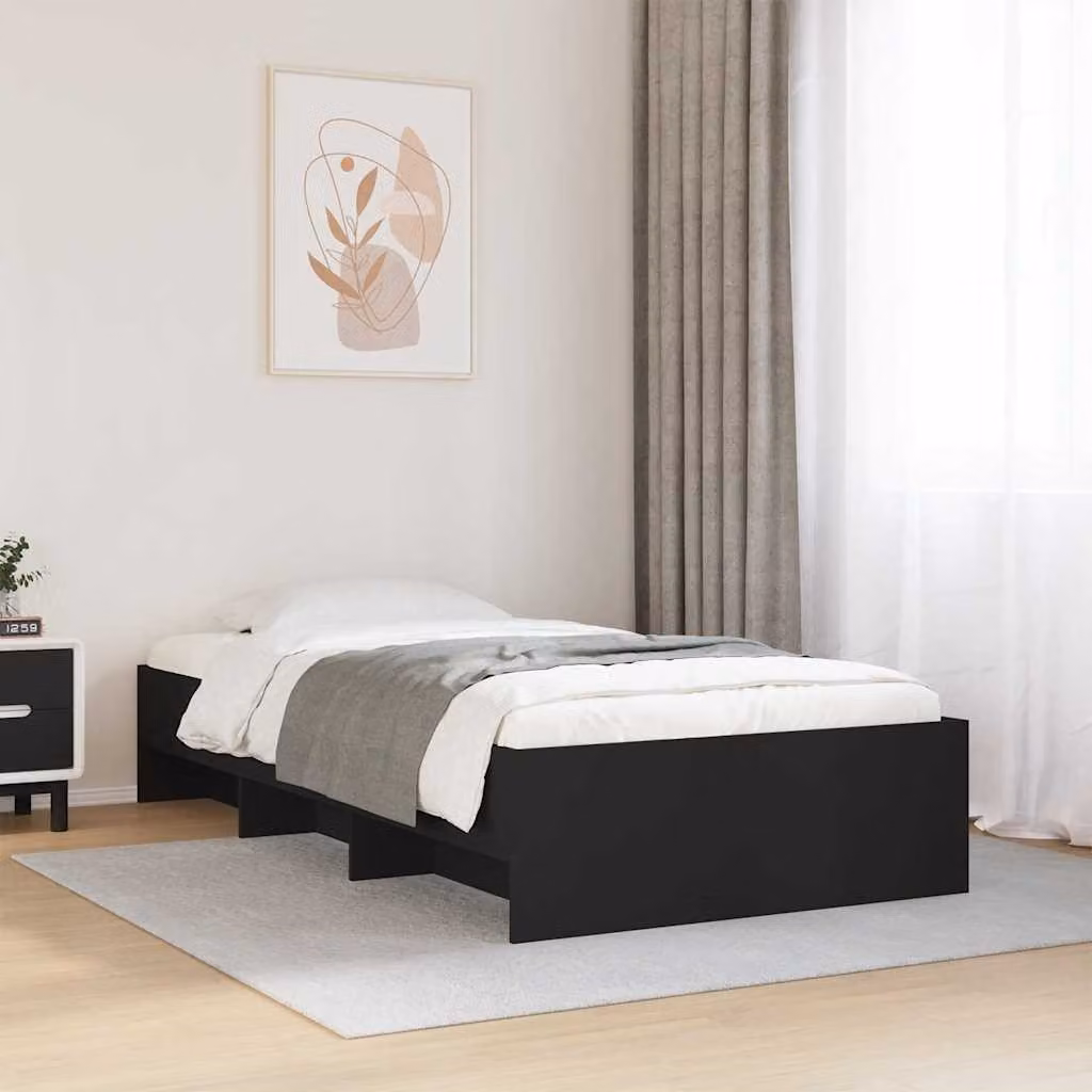 Letto singolo vidaXL nero con struttura in legno e doghe fisse L/P/H: 200 x 90 x 35 cm