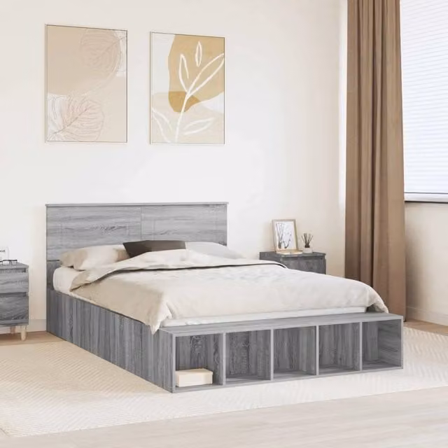 Struttura del letto con lo scaffale Grigio Sonoma 150 x 200 cm 3408359