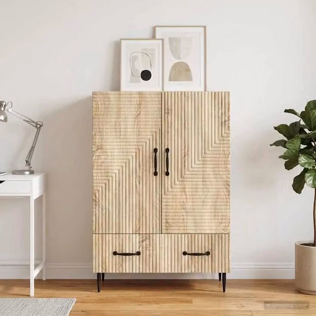 Credenza moderna vidaXL in legno ingegnerizzato e metallo, colore rovere sonoma beige, L: 66 cm, P: 34,5 cm, H: 95 cm