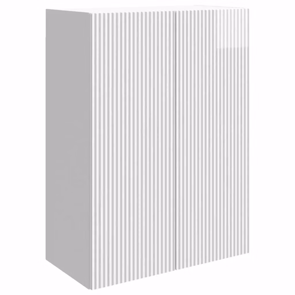 Mobiletto a muro moderno vidaXL in MDF bianco lucido con ante a battente e illuminazione integrata L 66 cm, P 34,5 cm, H 90 cm – 2