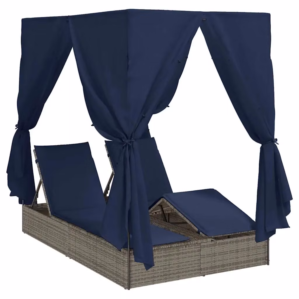 Lettino da sole doppio vidaXL in polyrattan nero con parasole e poggiatesta regolabile L/P/H: 205 x 129 x 200 cm – 2