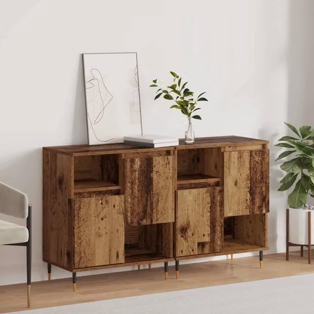 Set di 2 credenze moderne vidaXL in legno e metallo colore marrone – 1