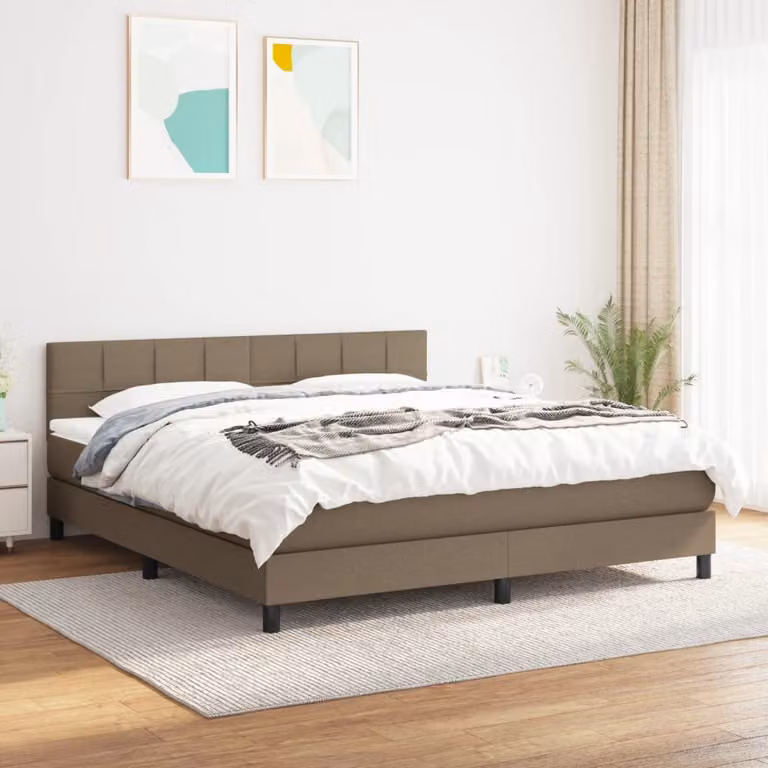 The Living Store Letto a molle con materasso Taupe 160x200 cm in tessuto