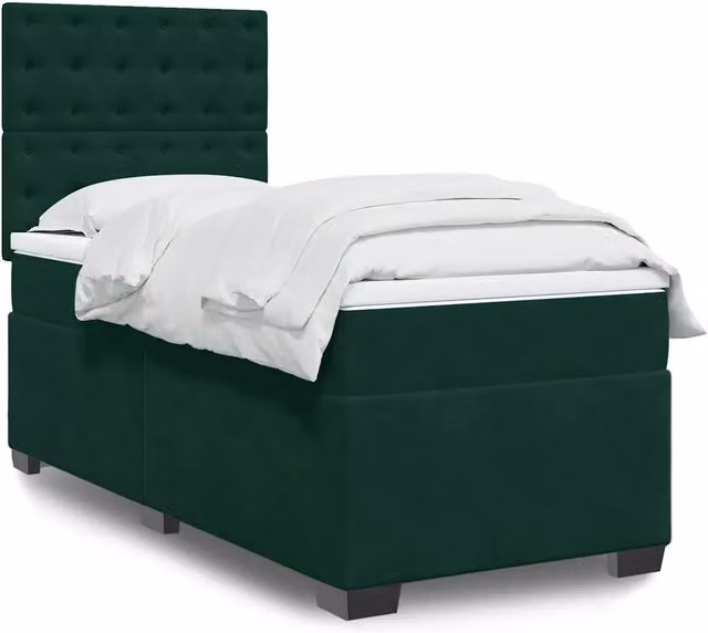Letto con Giroletto a Molle e Materasso Ibrido vidaXL in Velluto Verde Scuro e Bianco, L/P/H: 90 x 190 cm