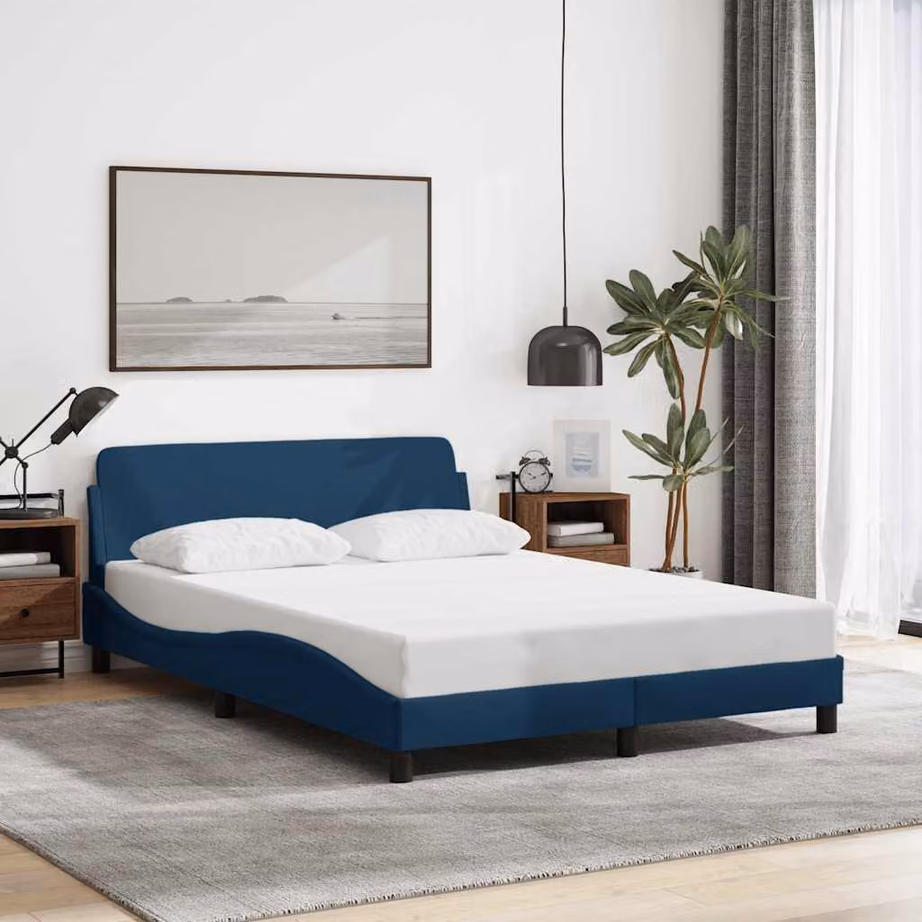 vidaXL Giroletto con Testiera Dover Blu in Tessuto L/P/H: 140 x 200 x 145 cm