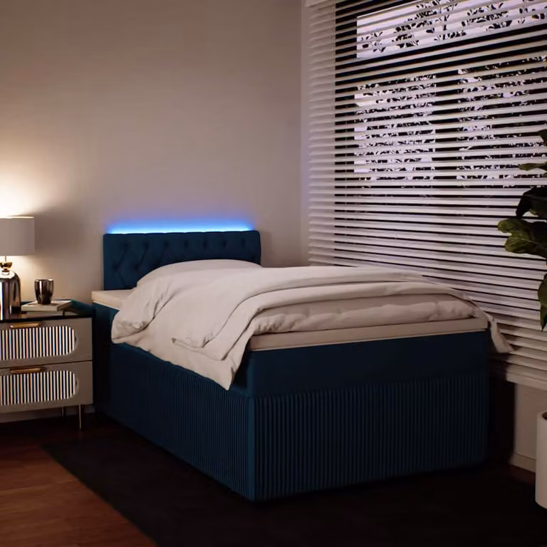 vidaXL Giroletto a Molle con Materasso in Velluto Blu e Bianco L/P: 120 x 200 cm