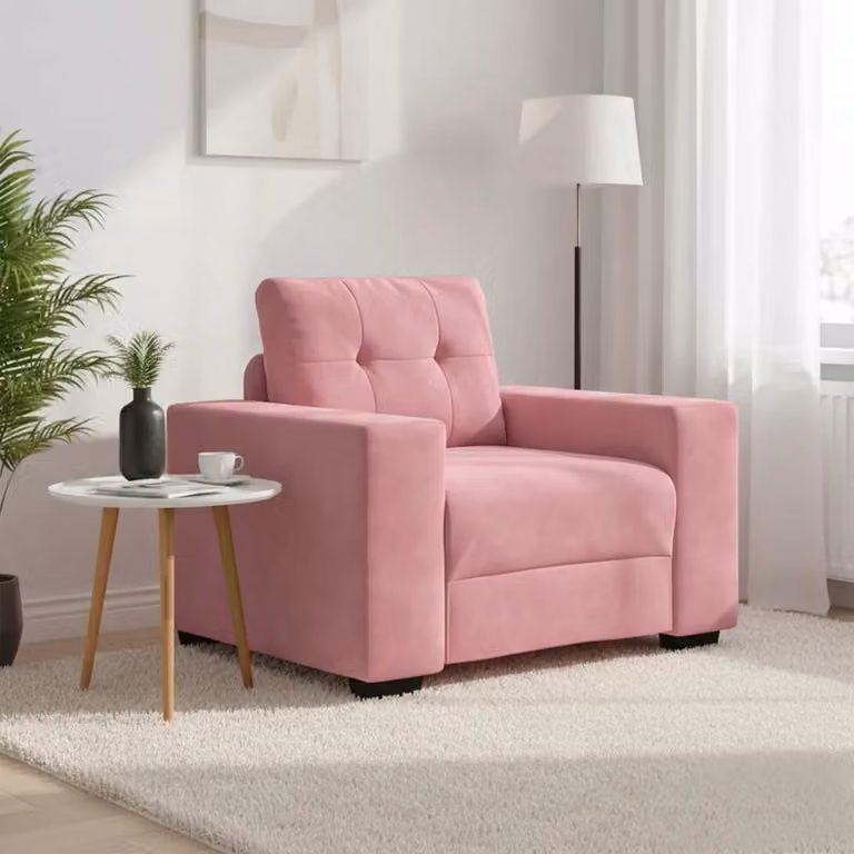 Divano Sedia vidaXL in Velluto Rosa con Braccioli, Design Moderno, L: 100 cm, P: 78 cm, H: 80 cm