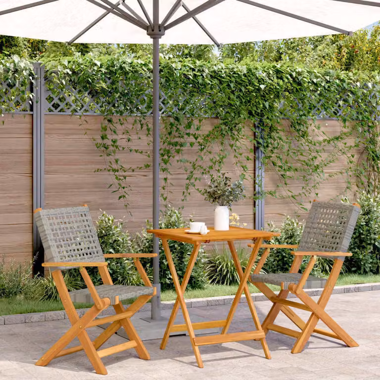 Maison Exclusive - Set da bistrot 3 pezzi in rattan sintetico grigio e legno massello